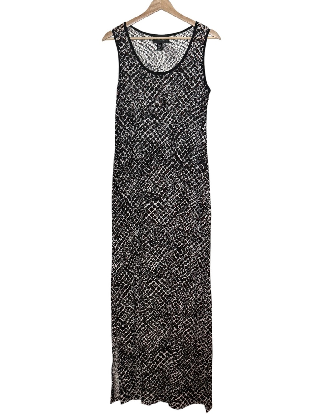 Frank Lyman Mesh Animal Print Sleeveless Maxi Dress Size 10 Side Slits Vacation